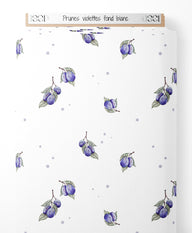 Tissu - Prunes violettes sur fond blanc