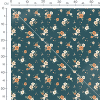 Tissu - Fleurs orange et blanches bleu