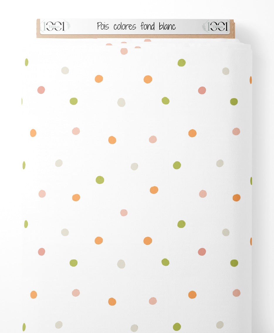 Tissu - Pois colorés sur fond blanc