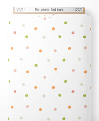 Tissu - Pois colorés sur fond blanc