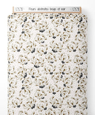 Tissu - Fleurs abstraites beige et noir