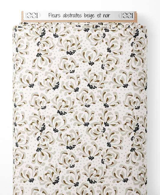 Tissu - Fleurs abstraites beige et noir