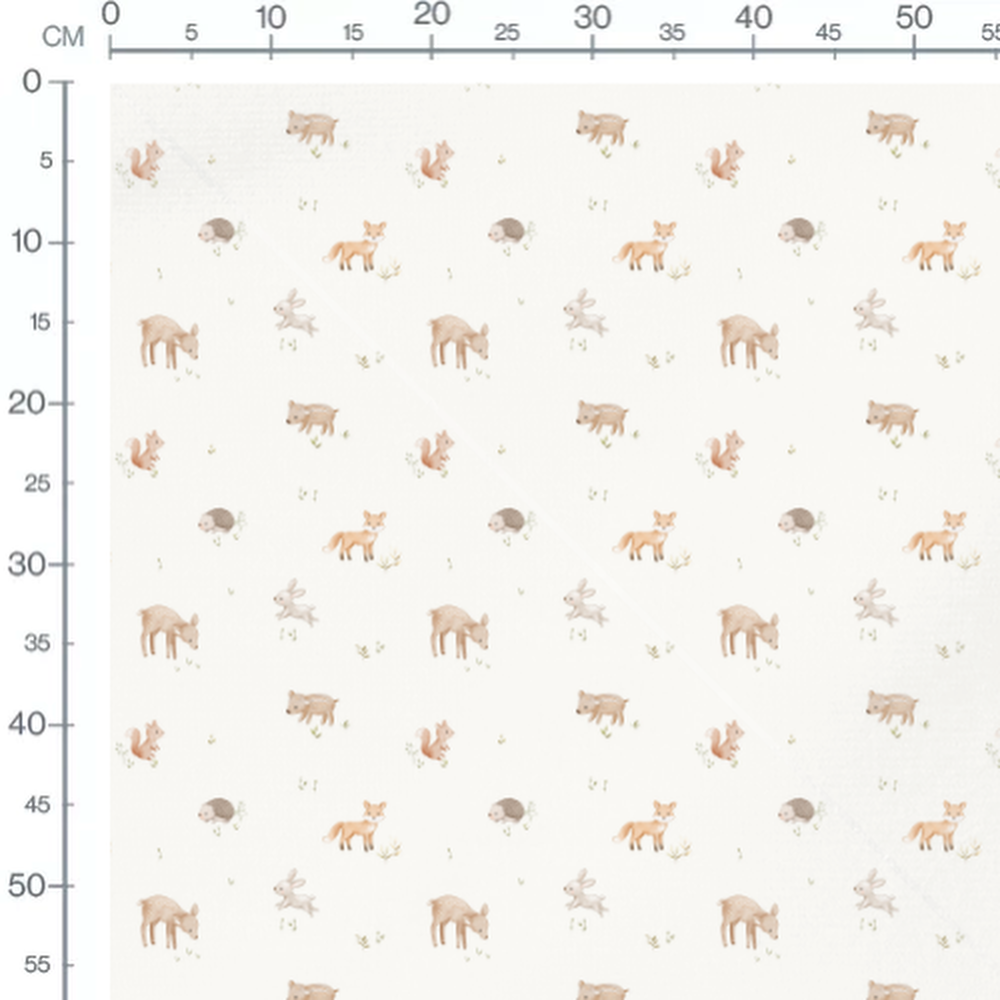 Tissu - Faune pastel et herbes vertes