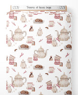 Tissu - Théières et tasses beige