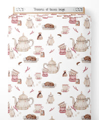 Tissu - Théières et tasses beige
