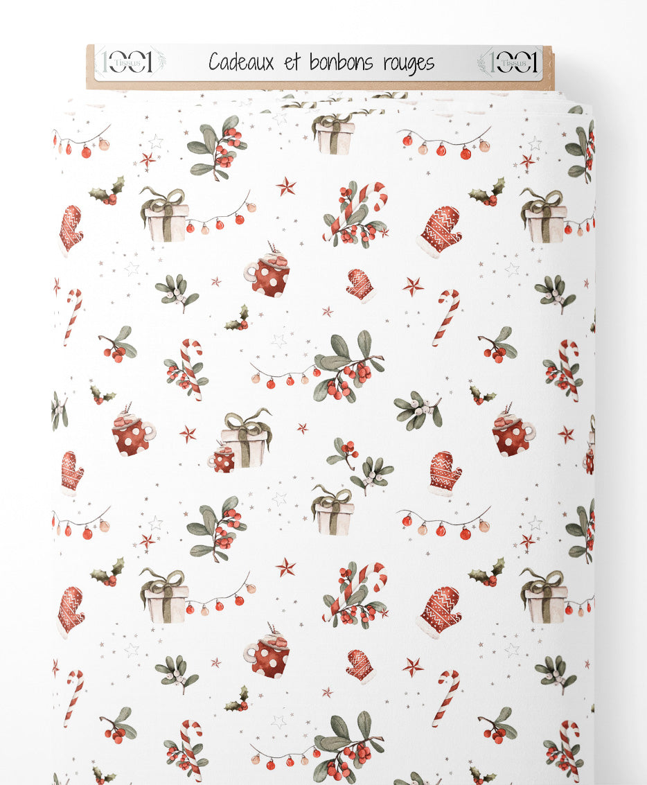 Tissu - Cadeaux et bonbons rouges