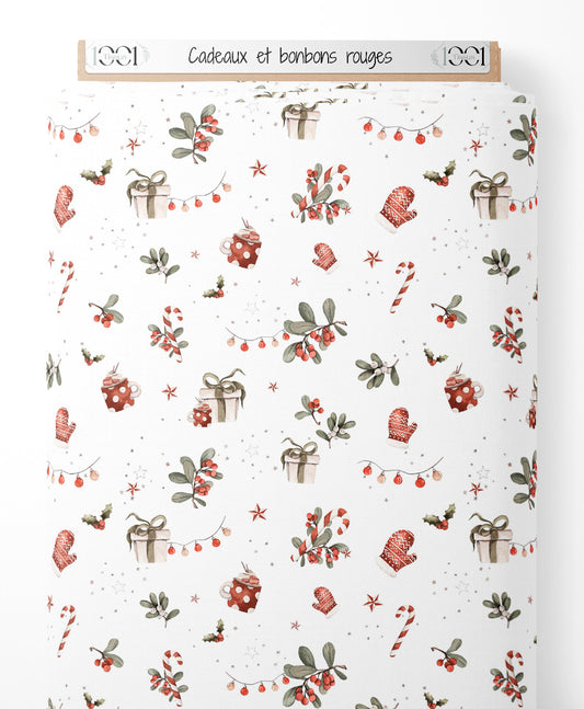 Tissu - Cadeaux et bonbons rouges