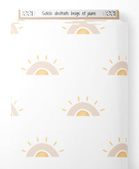 Tissu - Soleils abstraits beige et jaune