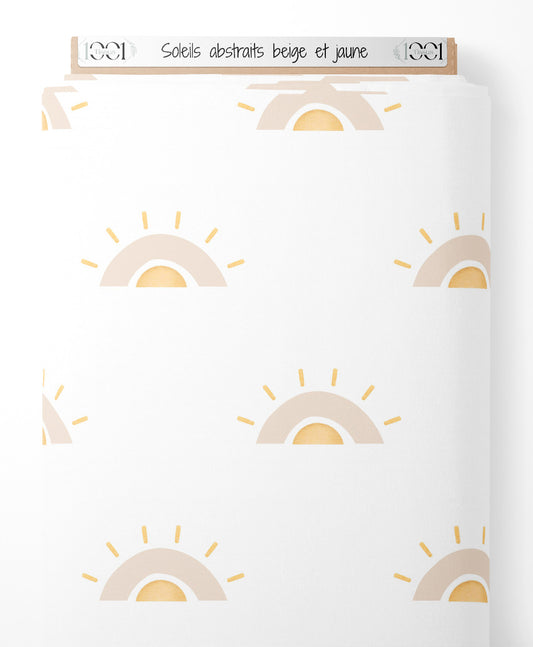 Tissu - Soleils abstraits beige et jaune