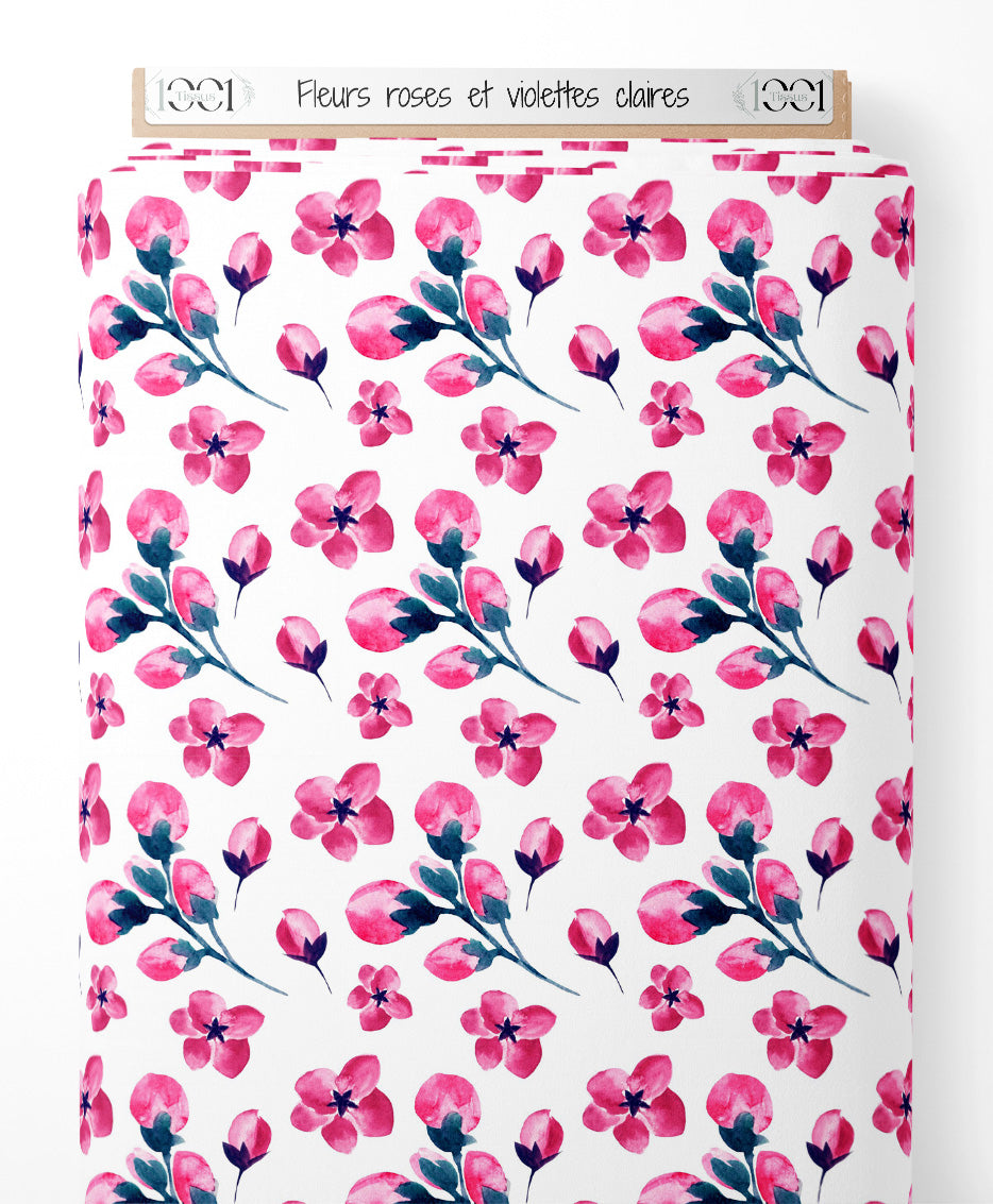 Tissu - Fleurs roses et violettes claires