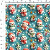 Tissu - bonhommes de neige chapeaux verts et rouges 3D
