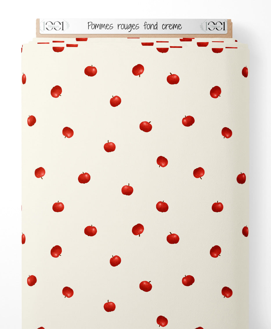 Tissu - Pommes rouges sur fond crème