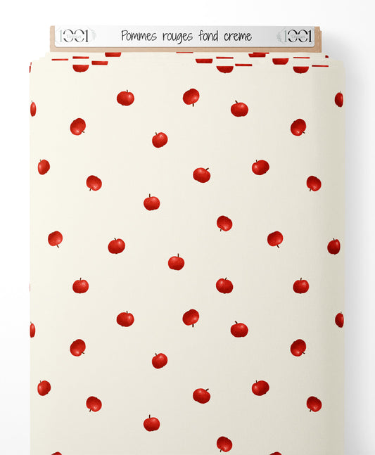 Tissu - Pommes rouges sur fond crème