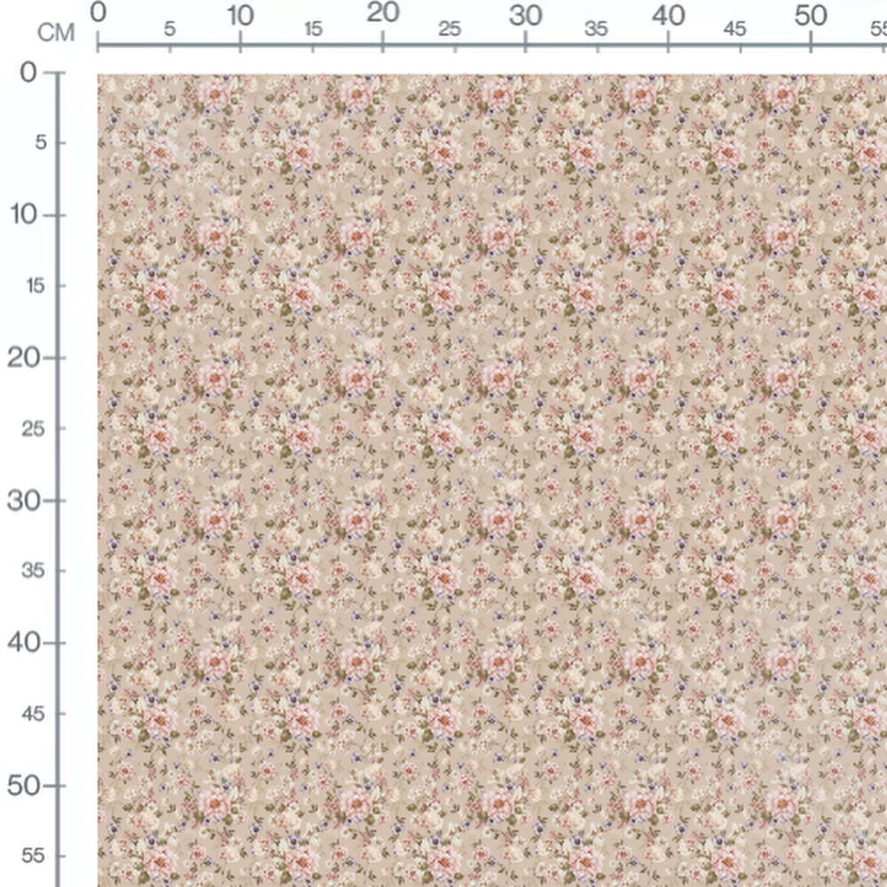 Tissu - Fleurs roses et blanches beige 2