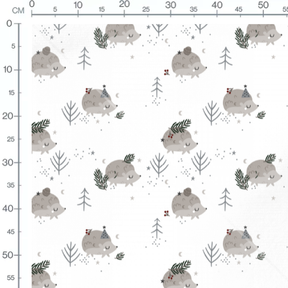 Tissu - Hérissons et sapins gris