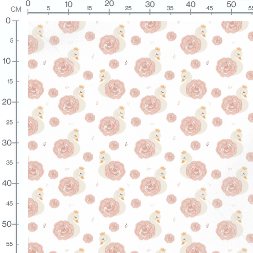Tissu - Cygnes royaux et roses roses