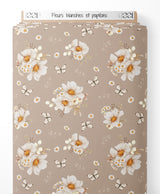 Tissu - Fleurs blanches et papillons