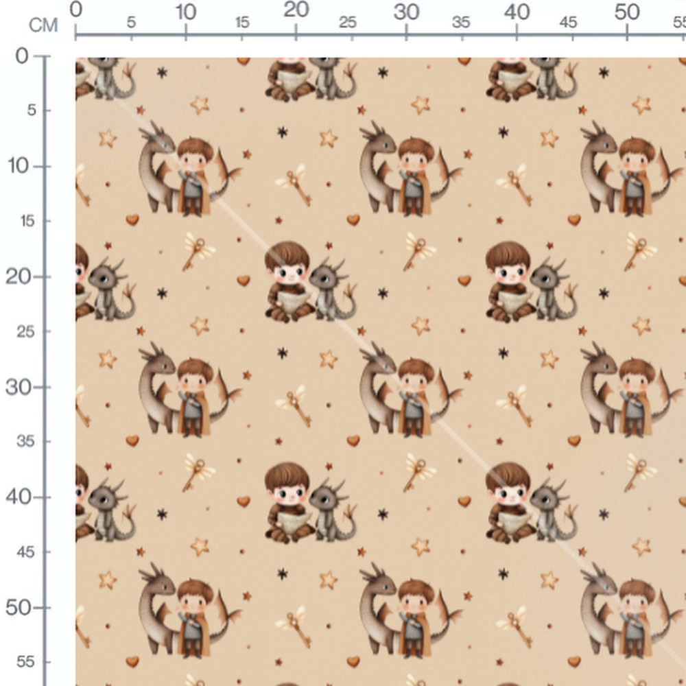 Tissu - Enfants et dragons mignons