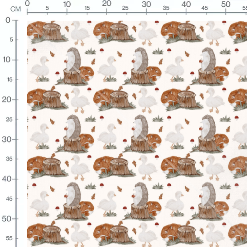 Tissu - Hérissons et canards mignons