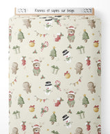 Tissu - Rennes et sapins sur beige