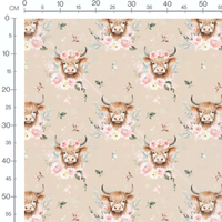 Tissu - Vaches fleuries sur fond beige