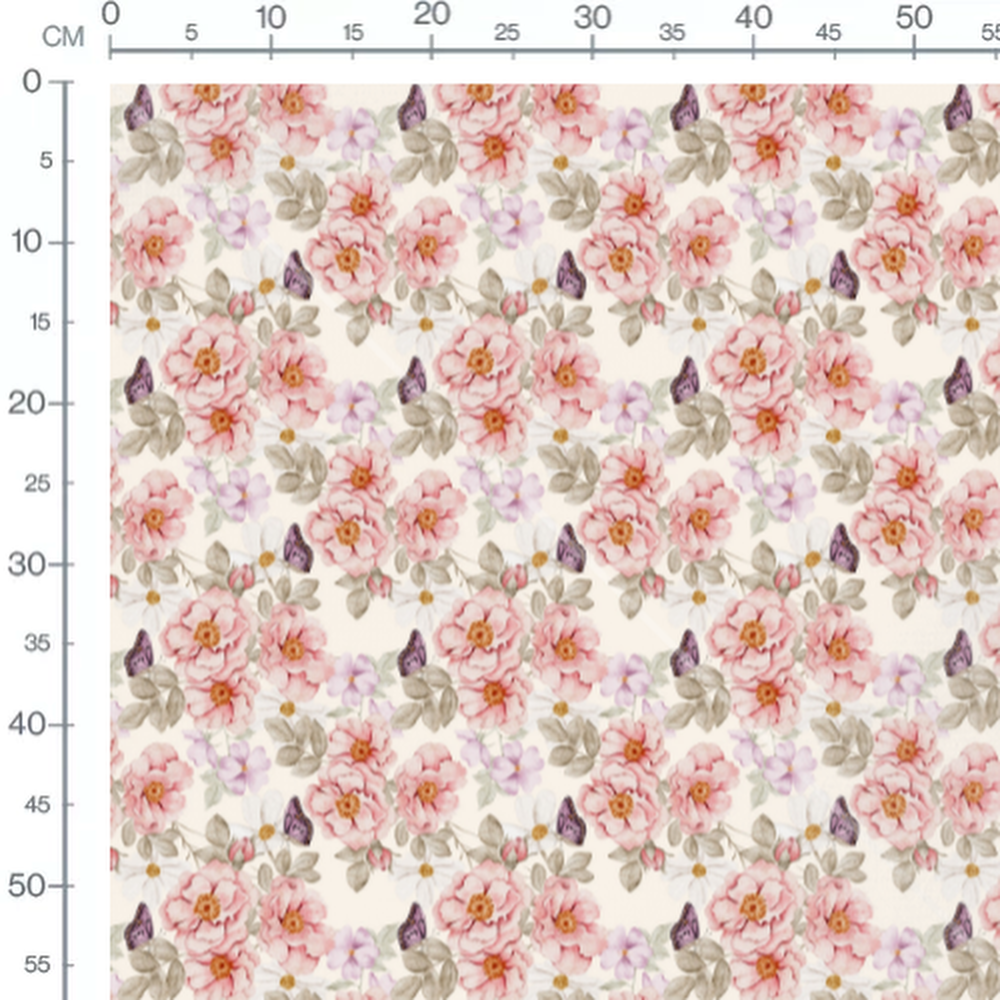 Tissu - Fleurs roses sur fond crème 3