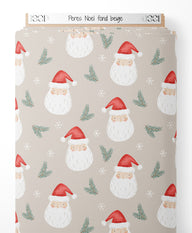 Tissu - Pères Noël sur fond beige