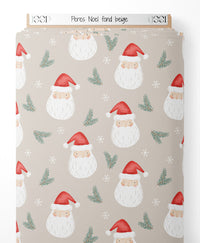 Tissu - Pères Noël sur fond beige