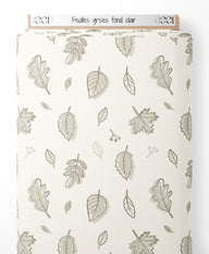 Tissu - Feuilles grises sur fond clair
