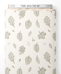 Tissu - Feuilles grises sur fond clair