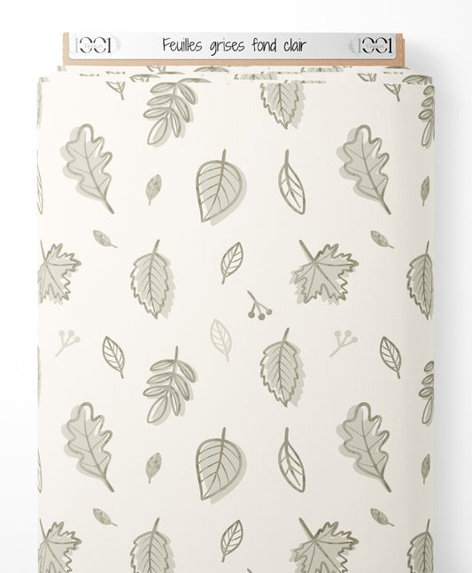 Tissu - Feuilles grises sur fond clair
