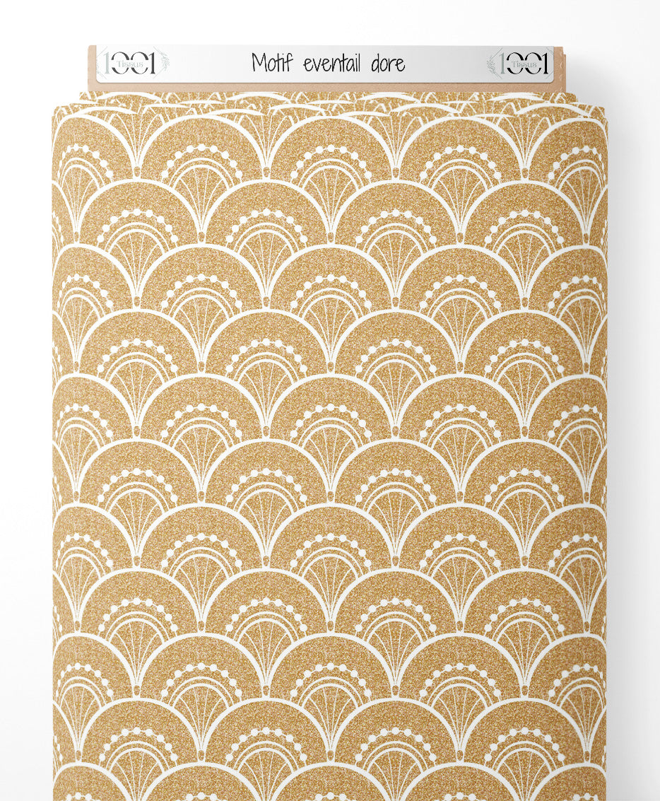Tissu - Motif éventail doré