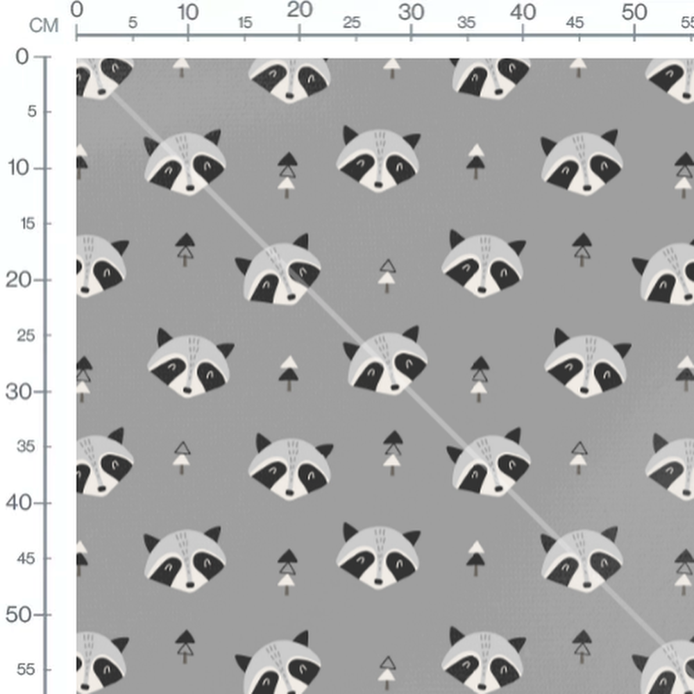 Tissu - Raton laveur et sapins