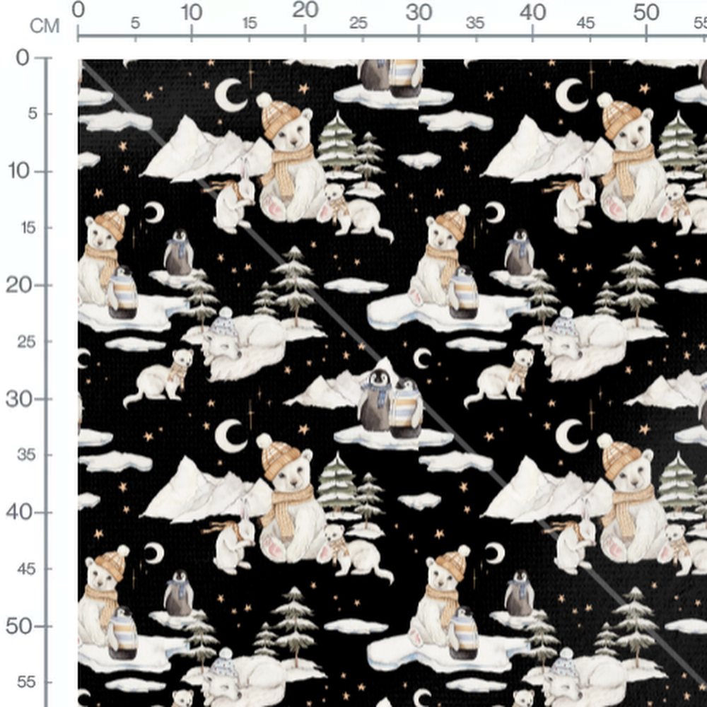Tissu - Animaux polaires sur fond noir