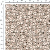 Tissu - Fleurs beige avec feuillage vert