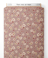 Tissu - Fleurs roses sur mauve