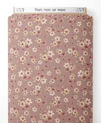 Tissu - Fleurs roses sur mauve