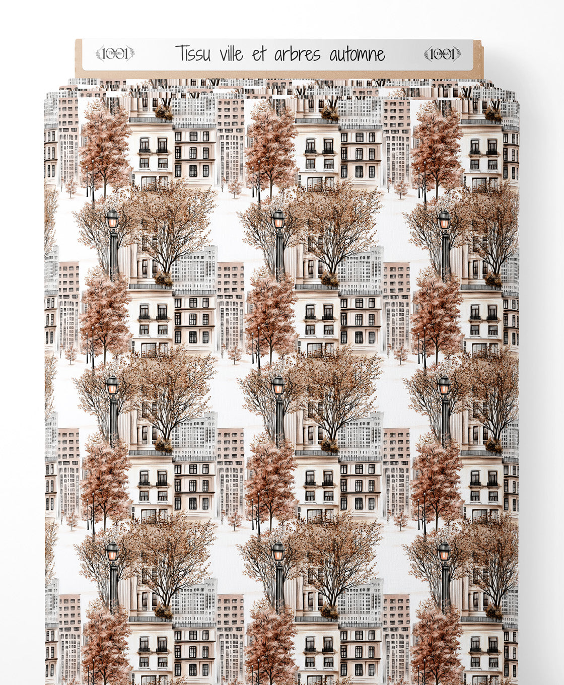Tissu - ville et arbres automne