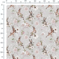 Tissu - Lapins bruns et fleurs roses 2