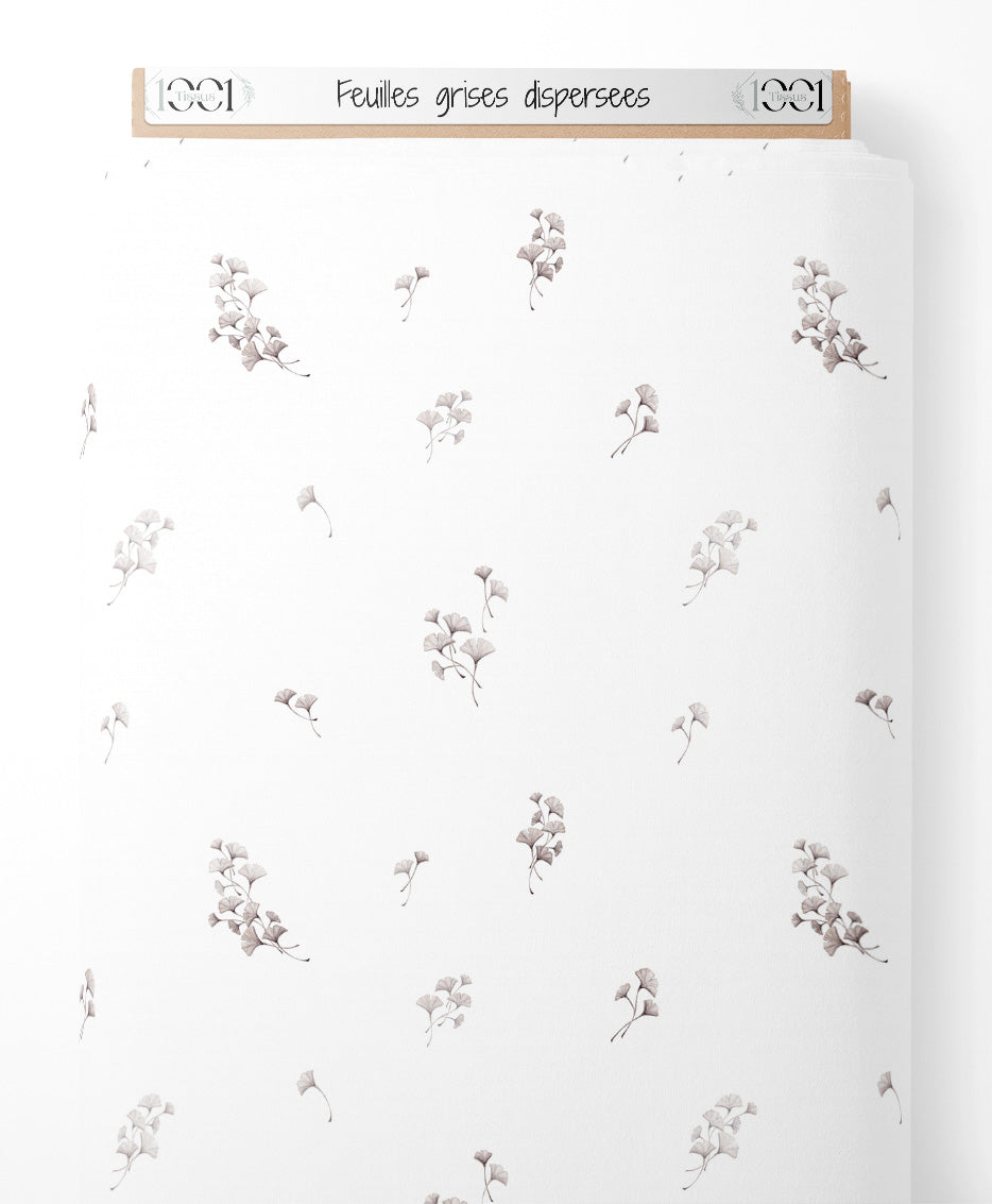 Tissu - Feuilles grises dispersées