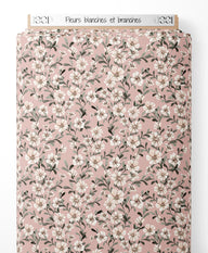 Tissu - Fleurs blanches et branches