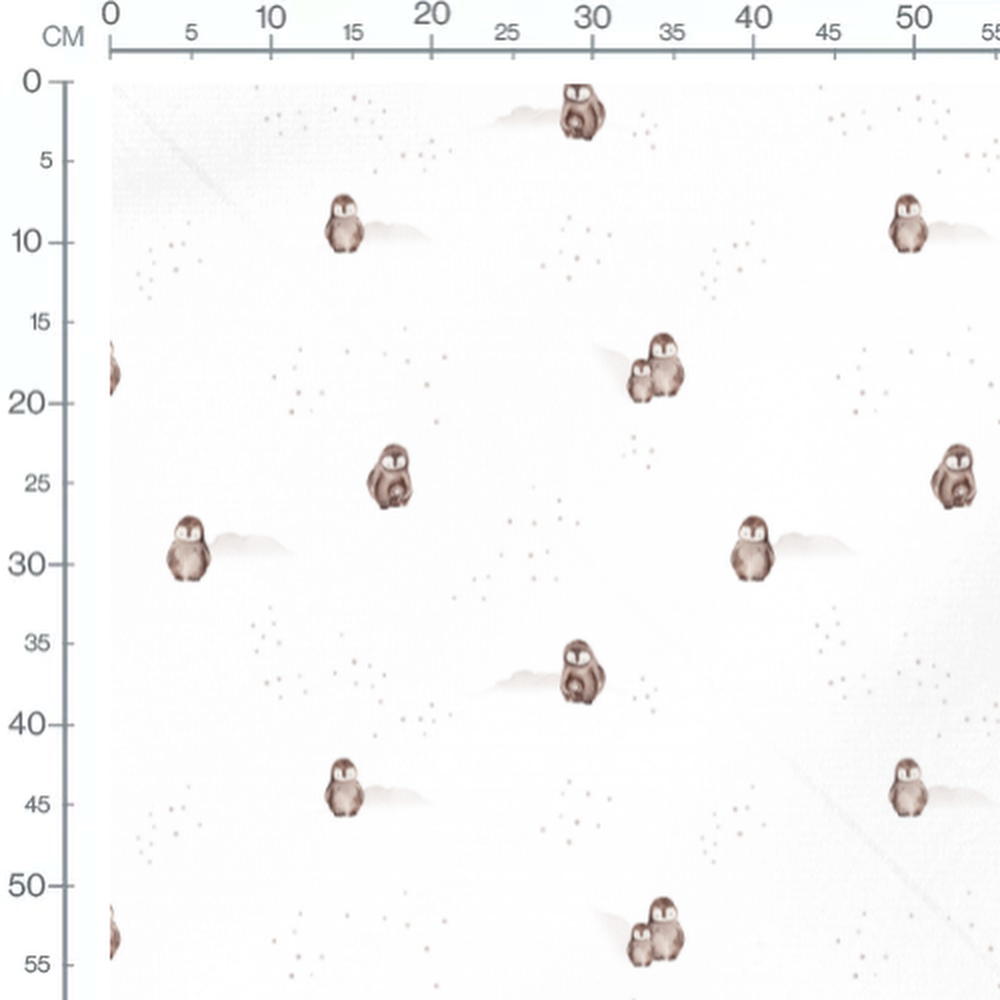Tissu - Pingouins bruns et flocons gris