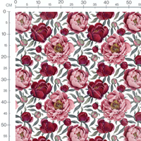 Tissu - Pivoines rouges sur blanc