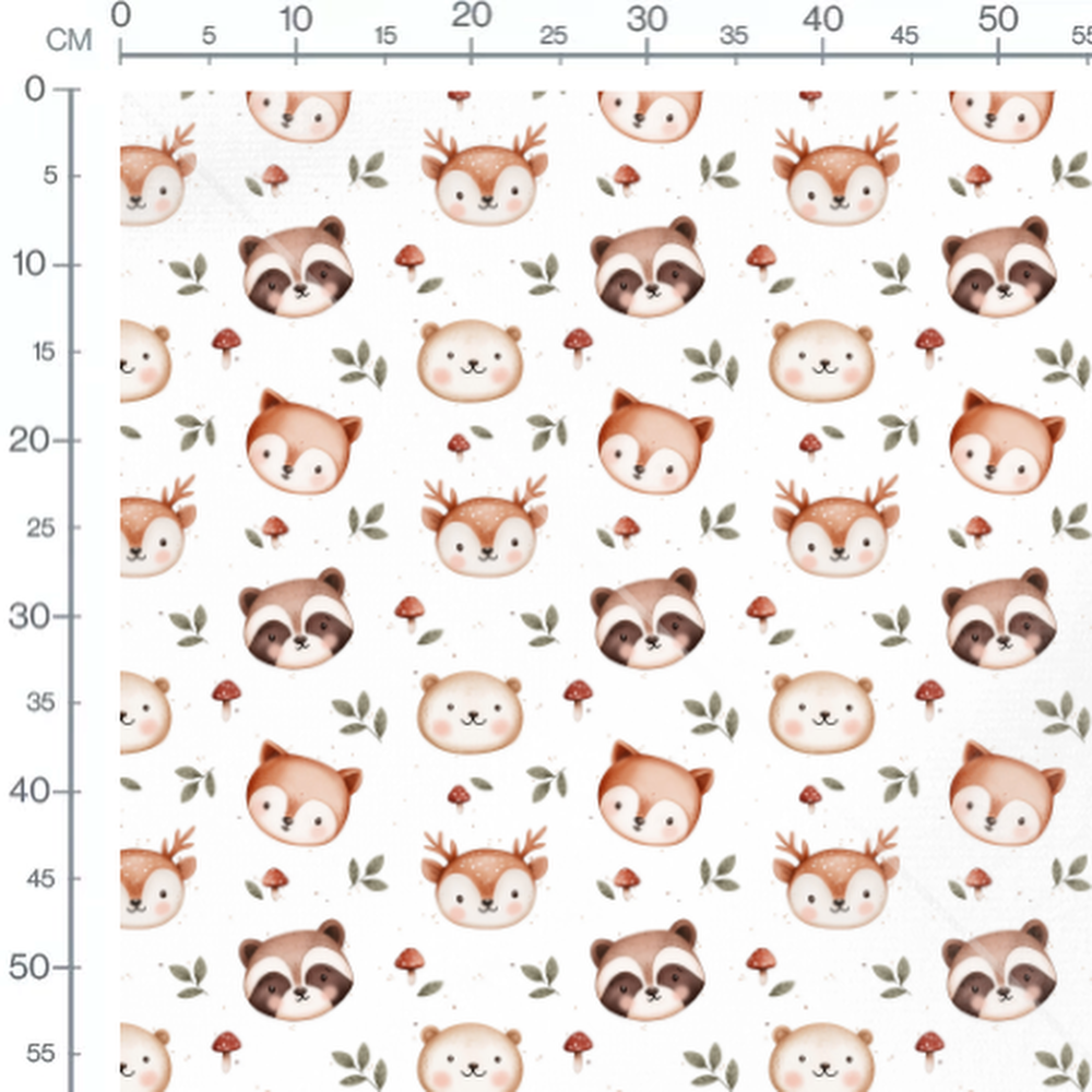 Tissu - Visages animaux et champignons