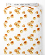 Tissu - Citrouilles oranges sur blanc
