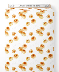 Tissu - Citrouilles oranges sur blanc