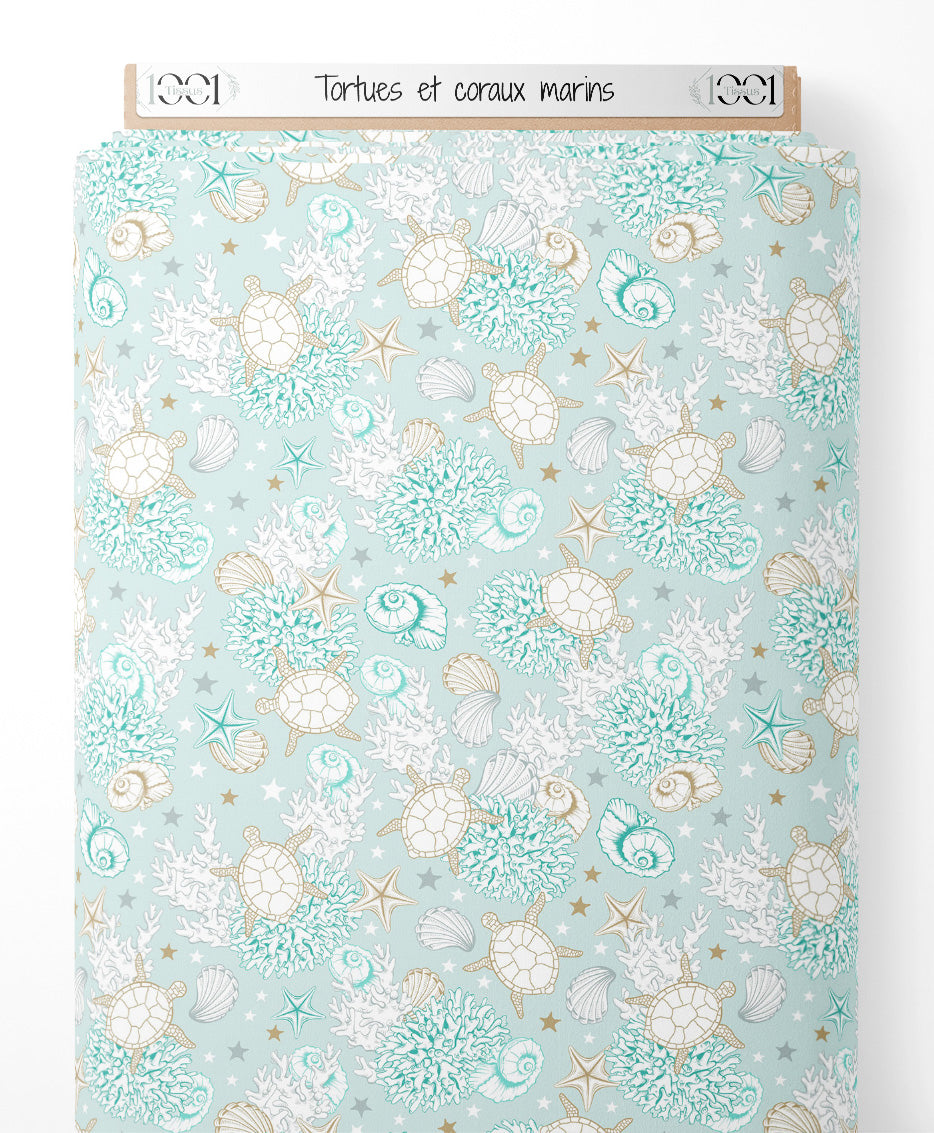 Tissu - Tortues et coraux marins