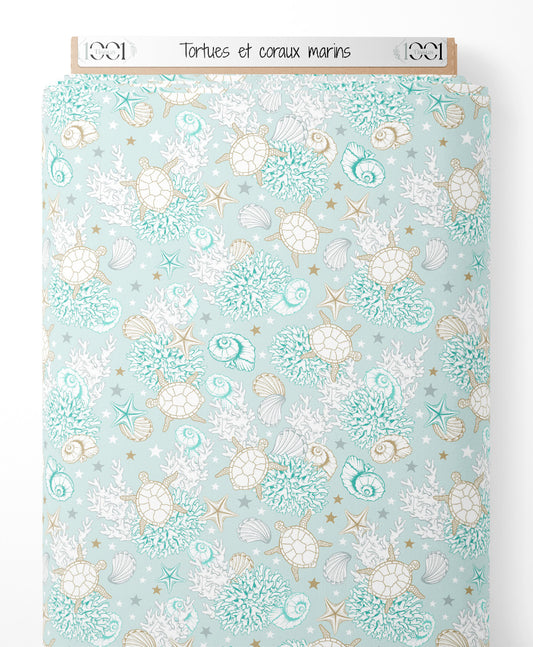 Tissu - Tortues et coraux marins