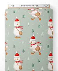 Tissu - Canards festifs sur vert