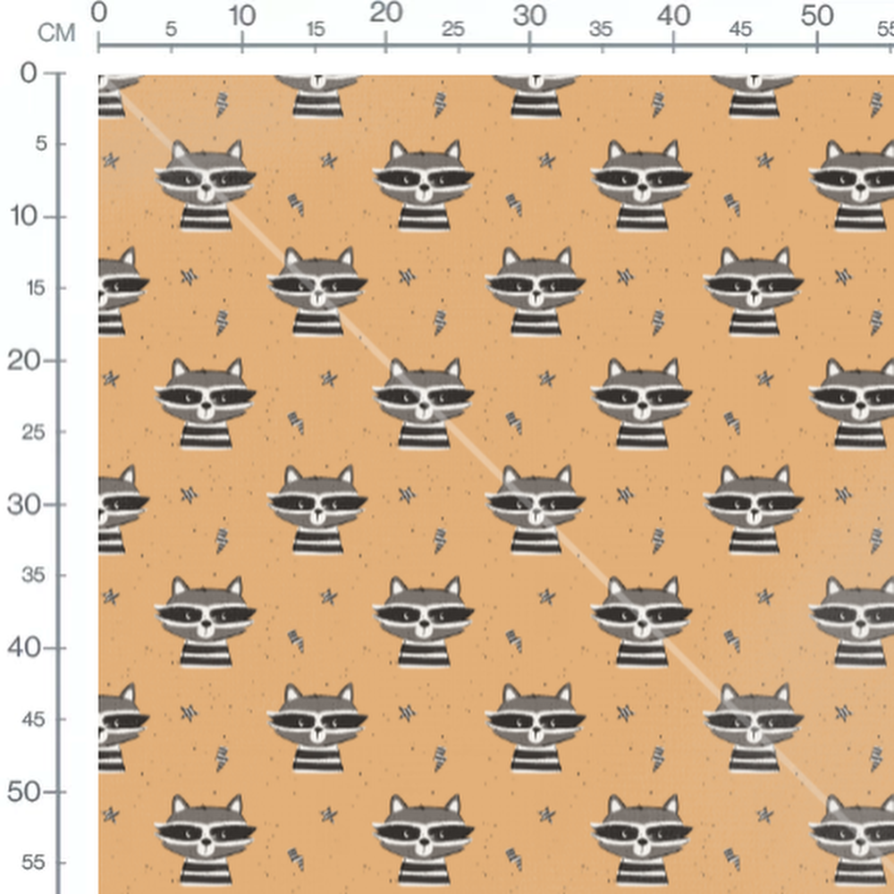 Tissu - Raton laveur fond orange